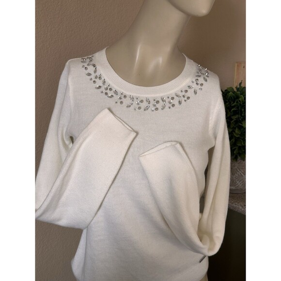 U.S. POLO ASSN. Sweater Jewel Neckline Embellish White Long Sleeve Women's Small - Picture 5 of 13